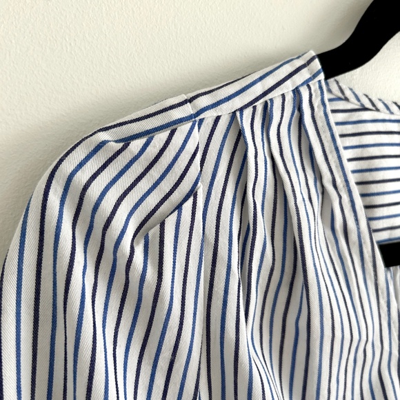Madewell Wrap Blouse Striped Blue and White with Bow and Buttons Size XS - Picture 3 of 15